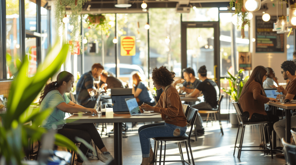 Remote Workers dine and work at a restaurant.  The Remote Work Revolution: How It's Impacting Restaurants and What You Can Do About It